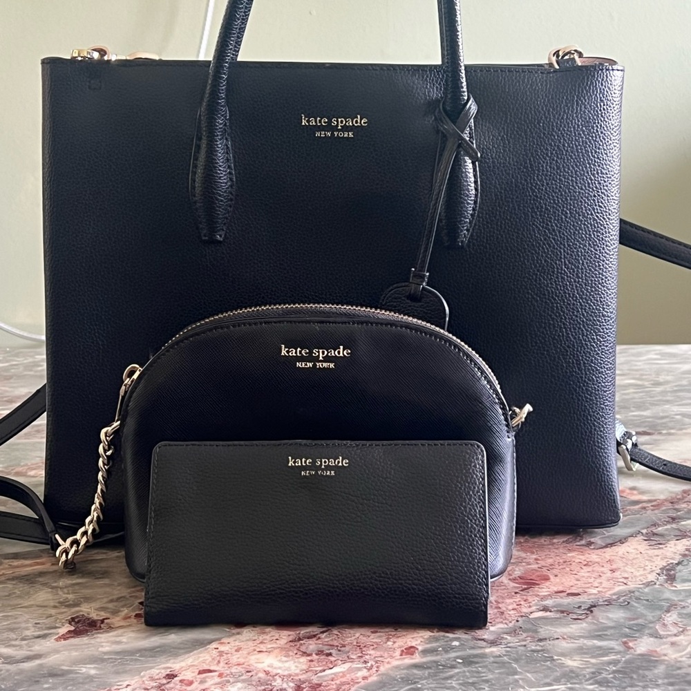 Kate Spade Black Tote with Matching Wallet and Pouch